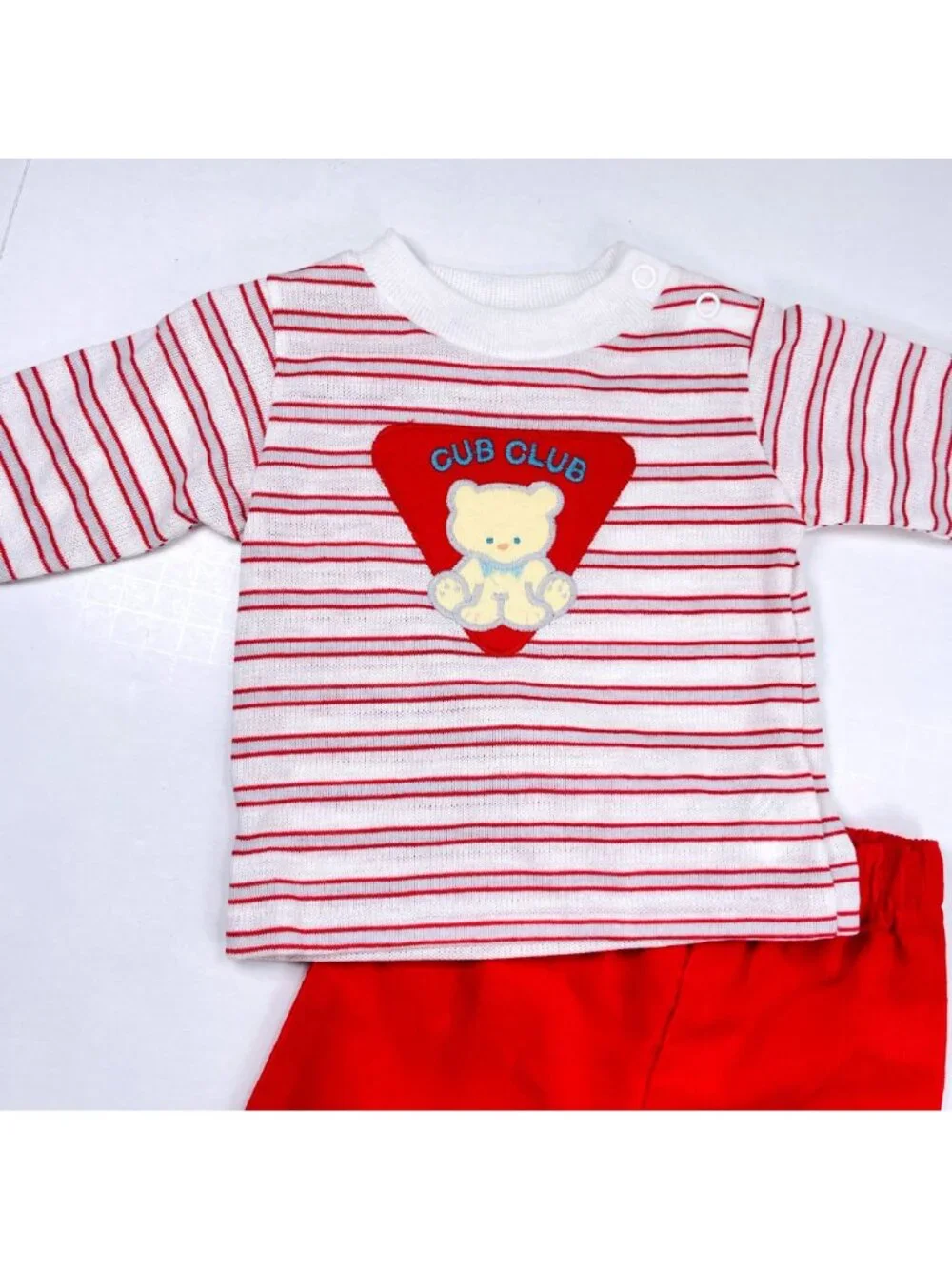 NWT NOS Vintage Baby Boys Red Teddy Bear Long Sleeve + Pants Outfit Set 3-6m